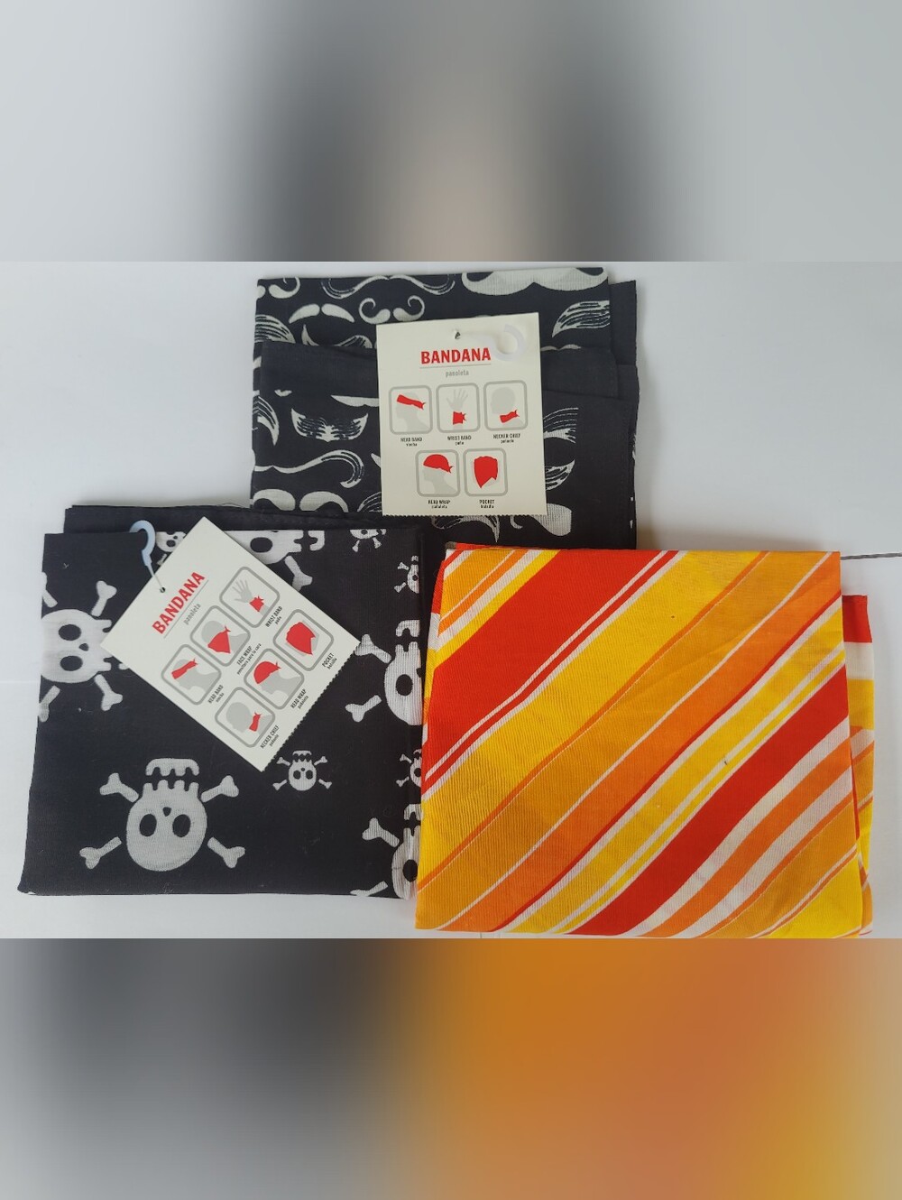 Vintage Bandanas Lot of 3 ❤️ Skulls Mustaches and Stripes-AWESOME!!
